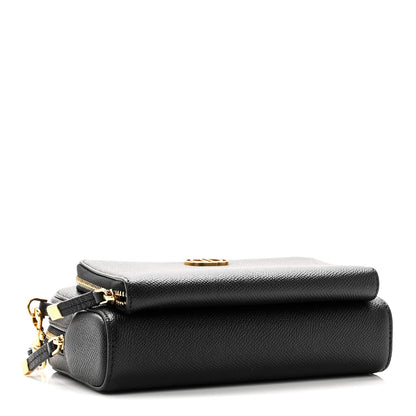 Grained Calfskin Caro Double Pouch Black