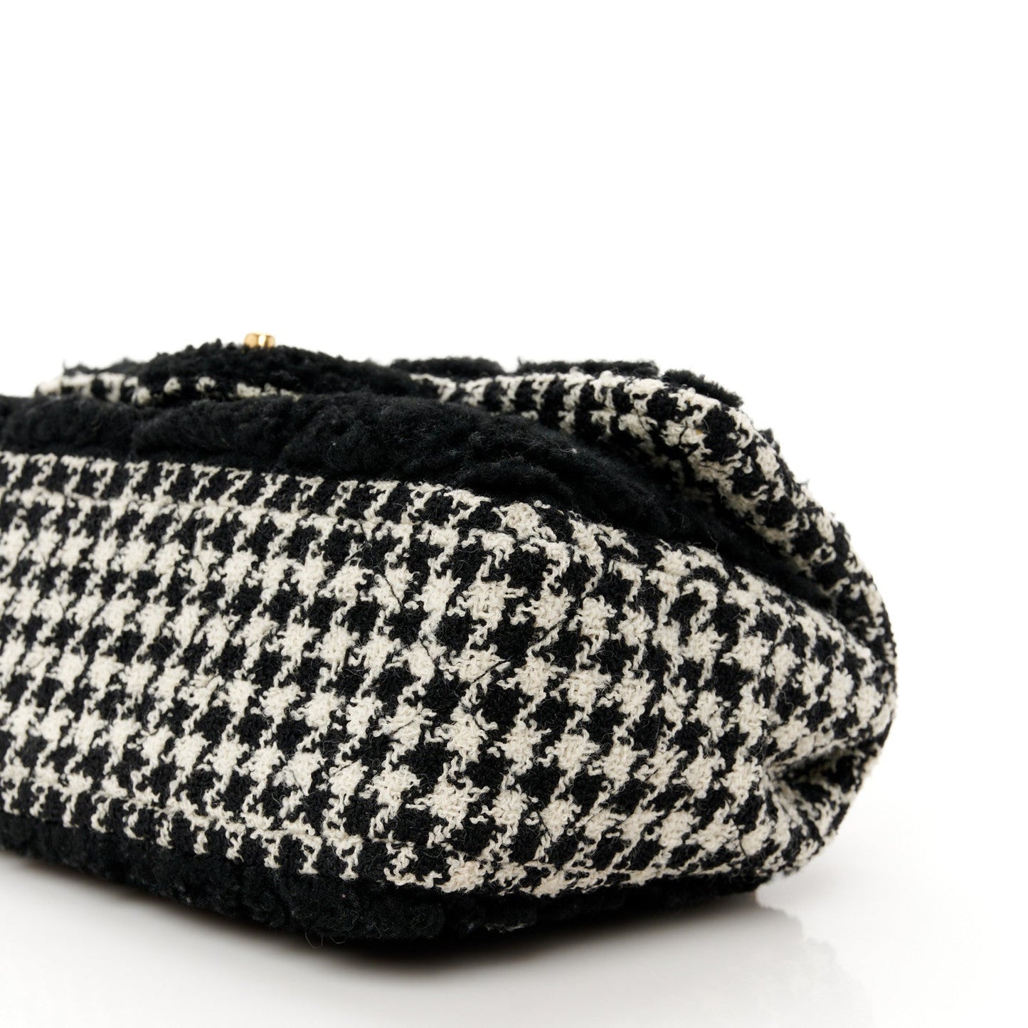 Shearling Sheepskin Tweed Quilted Single Flap Black