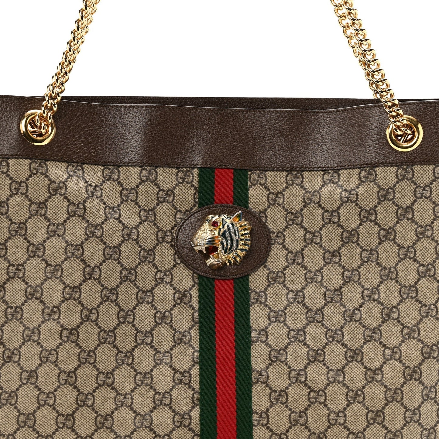 GG Supreme Monogram Large Rajah Chain Tote Beige New Acero