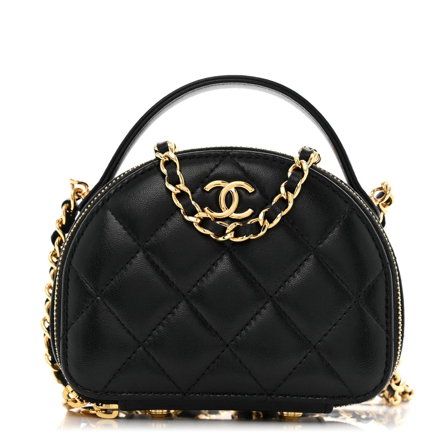 Lambskin Quilted Mini Chic Riviera Top Handle Vanity Case Black