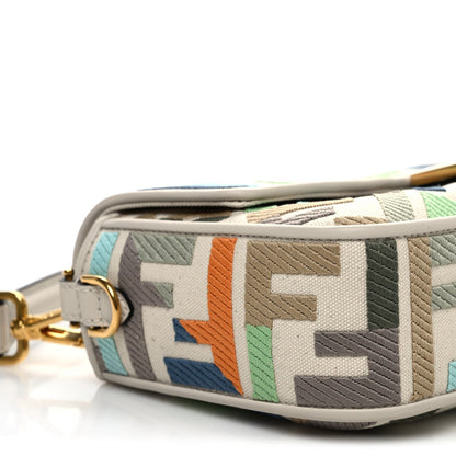 Canvas Vitello Seta FF Multicolor Embroidered Baguette Grezzo Multicolor Latte