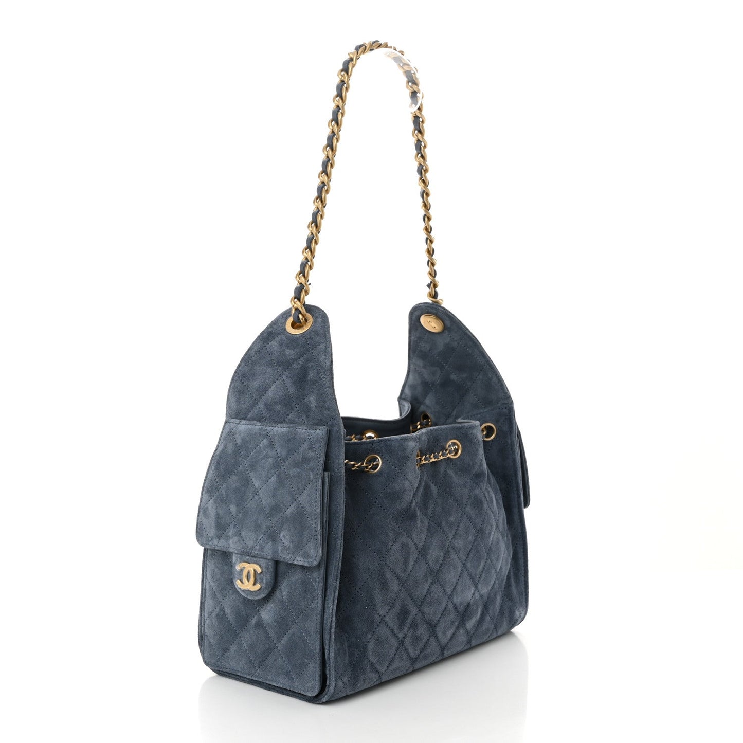 Suede Quilted Small Chanel 25 Handbag Blue