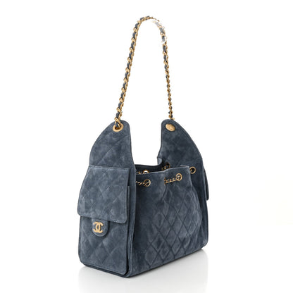 Suede Quilted Small Chanel 25 Handbag Blue