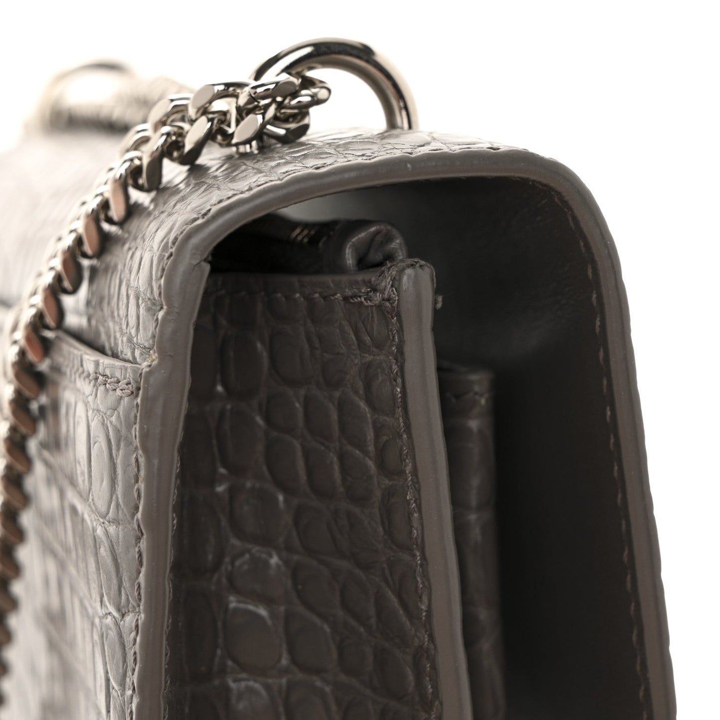 Calfskin Crocodile Embossed Monogram Sunset Chain Wallet Fog