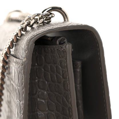 Calfskin Crocodile Embossed Monogram Sunset Chain Wallet Fog