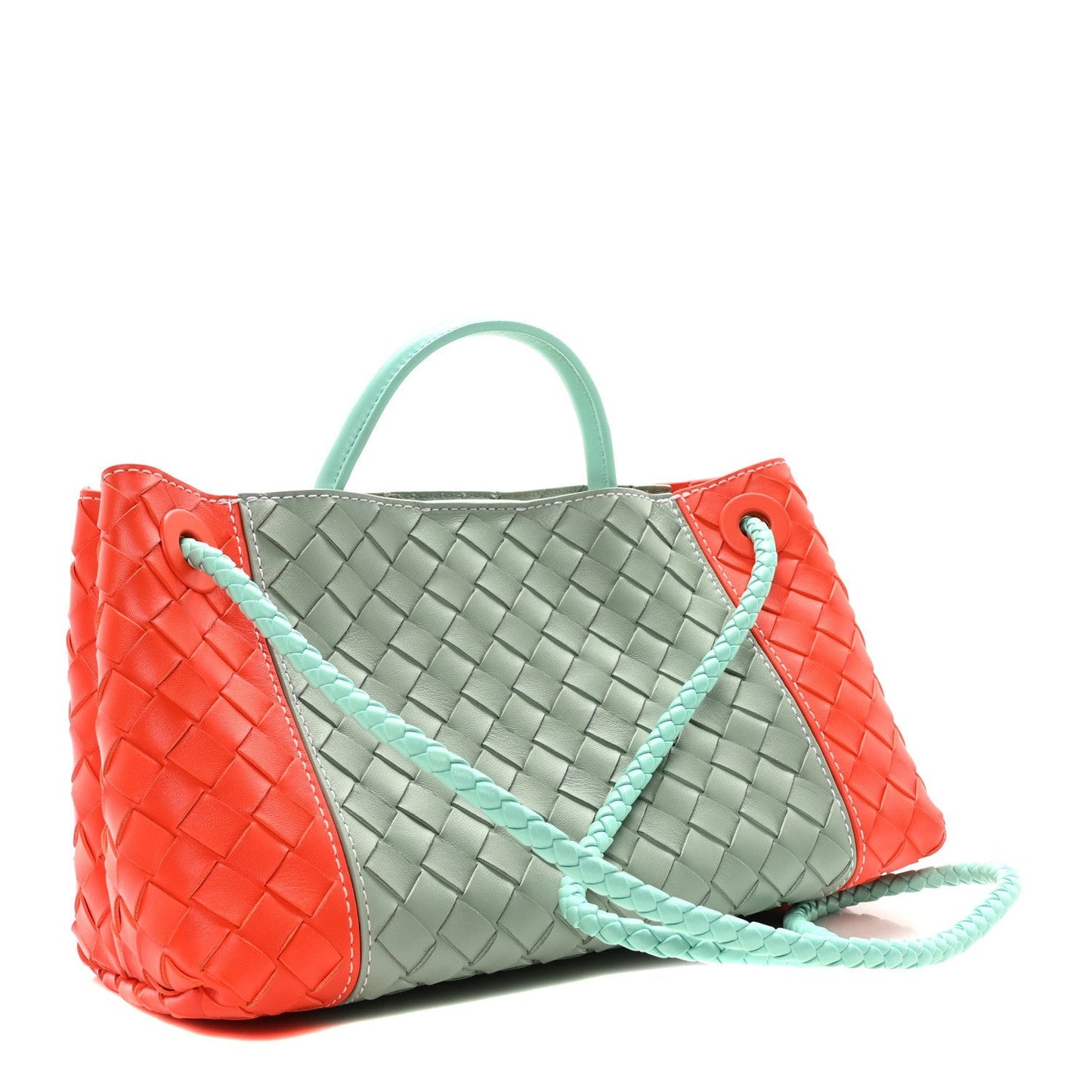 Nappa Intrecciato Small East West Andiamo Shoulder Bag New Sauge Orange Celadon