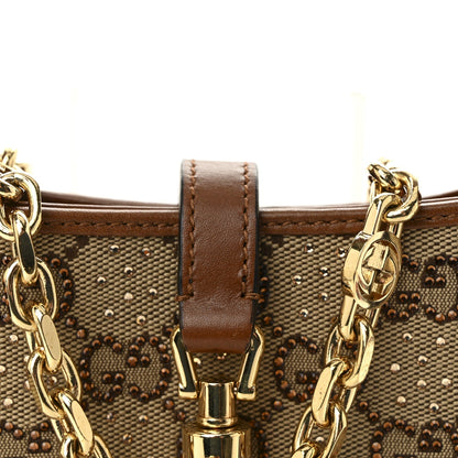 New Canvas Charisma Calfskin Crystal GG Monogram Mini Jackie 1961 Hobo Camel Ebony