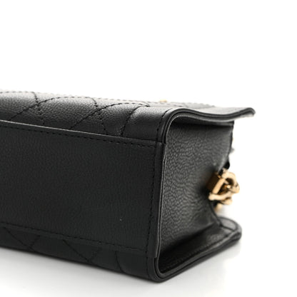 Grained Calfskin Stitched Mini Label Click Shopper Tote Black