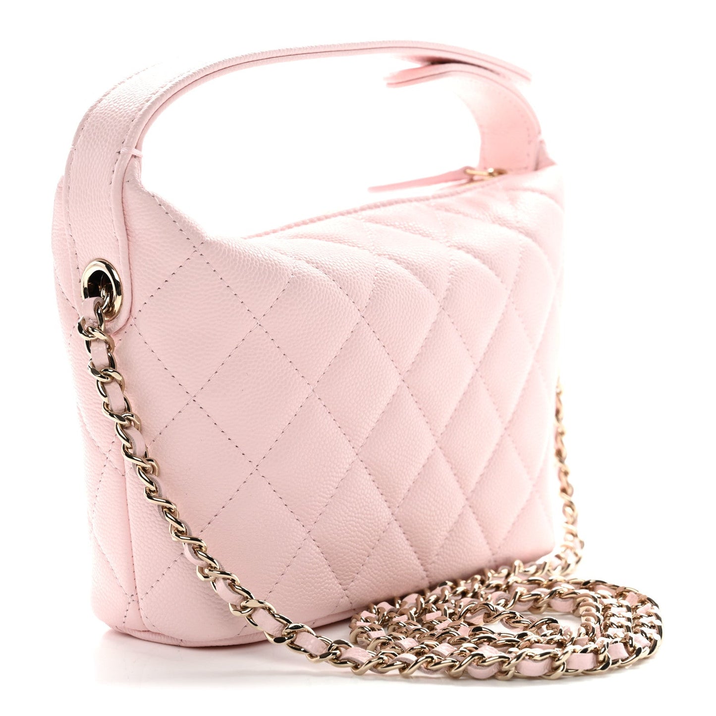 Caviar Quilted Hobo Clutch With Chain Light Pink