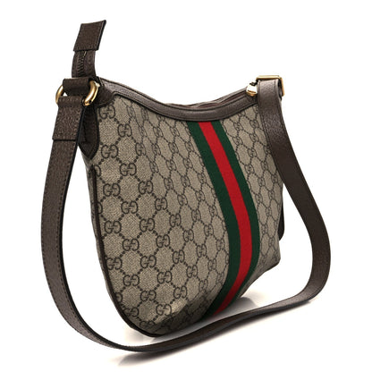 GG Supreme Monogram Web Small Ophidia Half Moon Hobo Brown