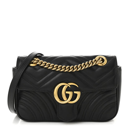 Calfskin Matelasse Small GG Marmont Shoulder Bag Black