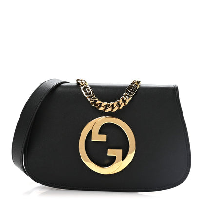 Roxy Calfskin Blondie Chain Shoulder Flap Bag Black