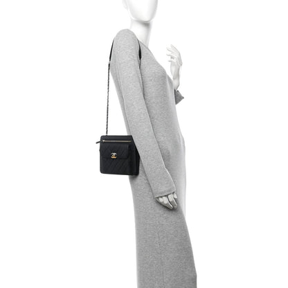 Lambskin Quilted Square Front Pocket Clutch With Chain Black