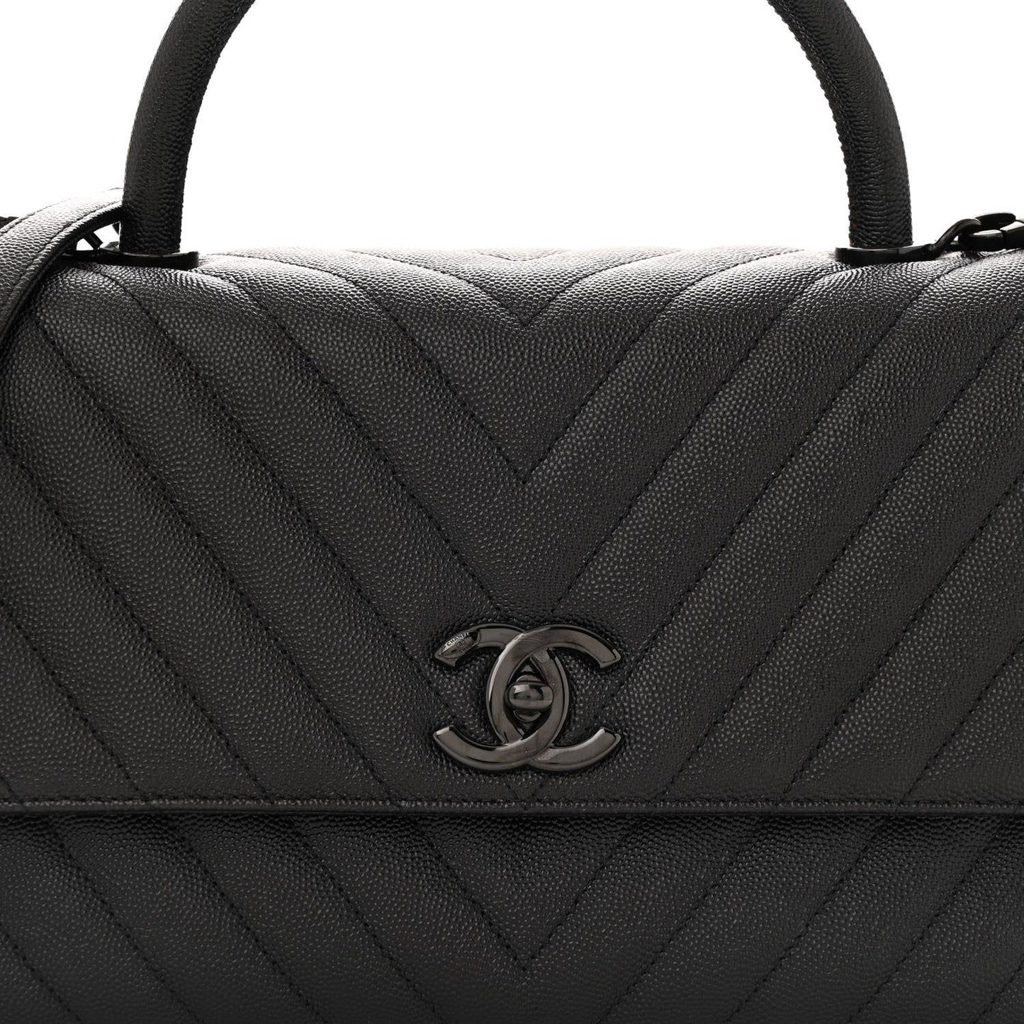 Caviar Chevron Quilted Small Coco Handle Flap So Black