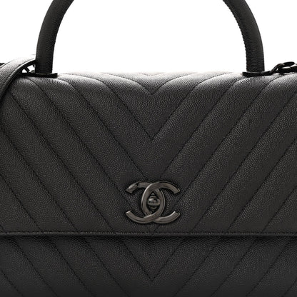 Caviar Chevron Quilted Small Coco Handle Flap So Black