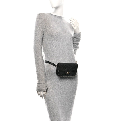 Caviar Quilted Studded Flap Waist Bag Black