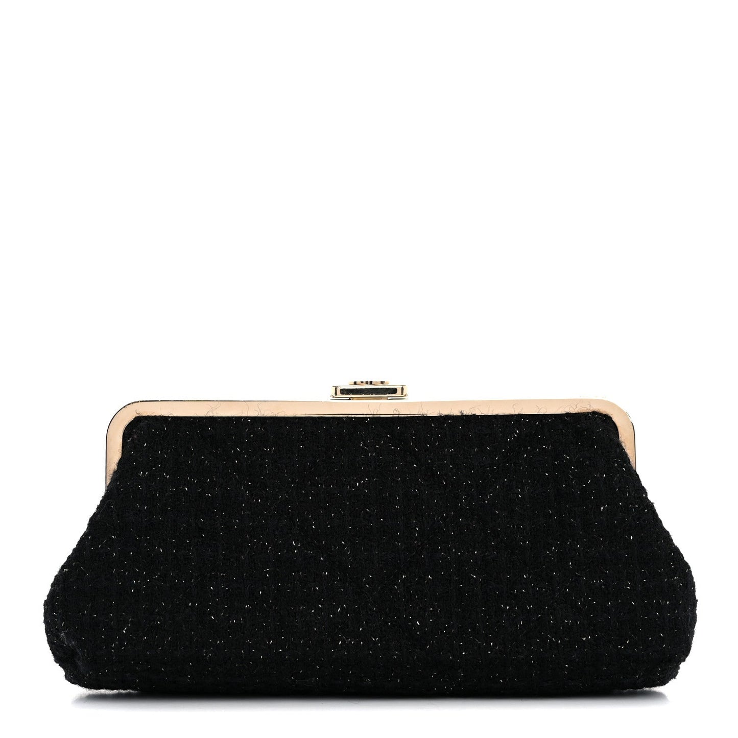 Tweed Quilted Kiss Lock Clutch Black