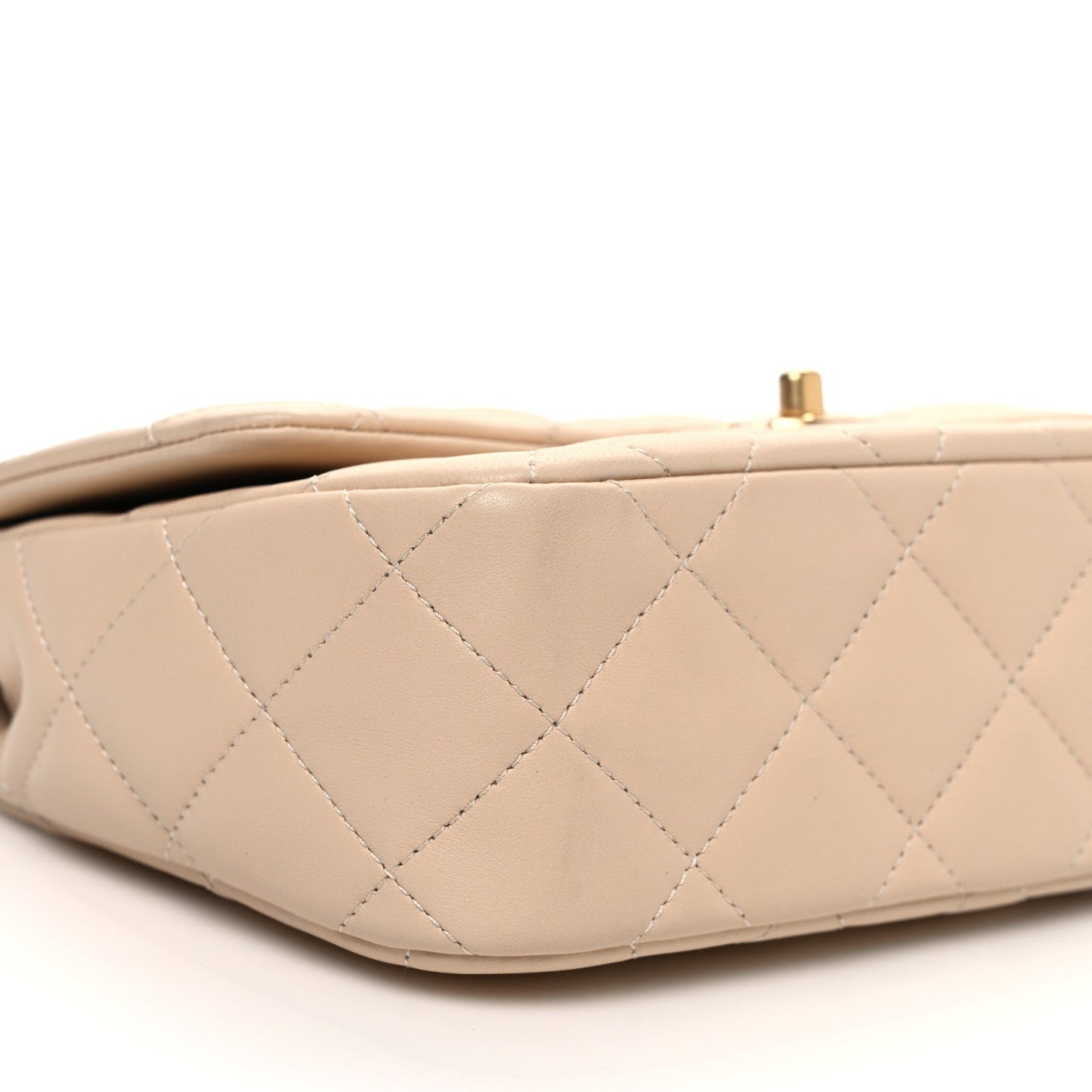 Lambskin Quilted Metal Enamel Chain Top Handle Square Flap Beige