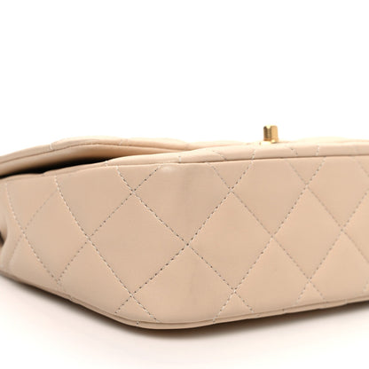 Lambskin Quilted Metal Enamel Chain Top Handle Square Flap Beige