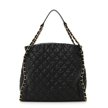 Calfskin Quilted Large Chain Me Hobo Black