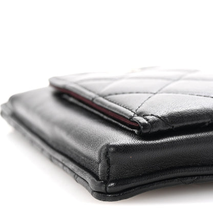Lambskin Quilted Zip Phone Case Black