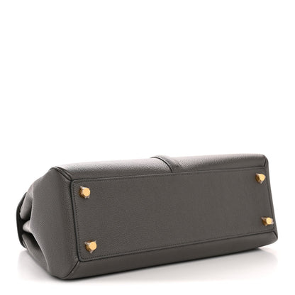 Grained Calfskin Small 16 Top Handle Bag Medium Grey