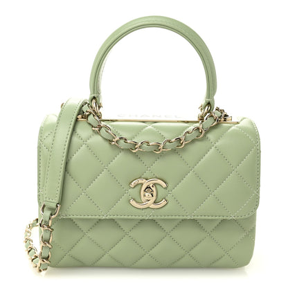 Lambskin Lacquered Quilted Mini Trendy CC Dual Handle Flap Bag Light Green