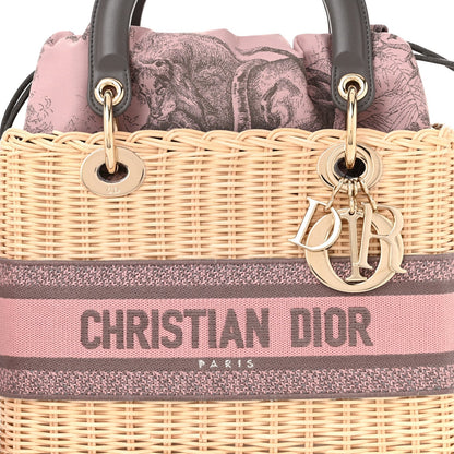 Wicker Oblique Medium Lady Dior Bag Pink Grey