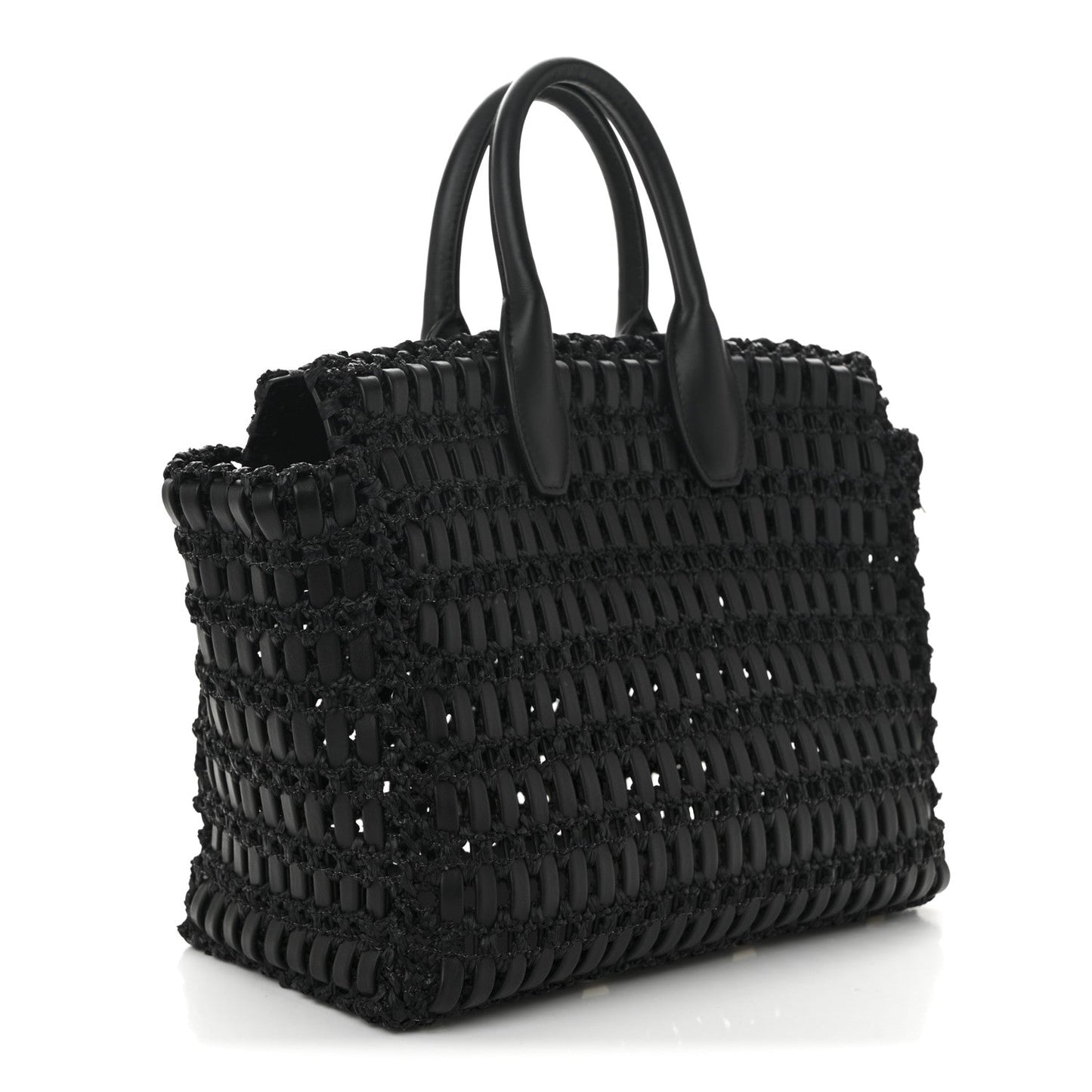 Raffia Calfskin The Studio Box Tote Black
