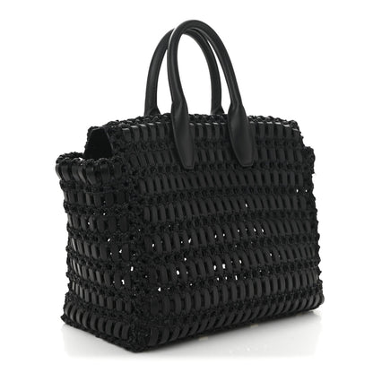 Raffia Calfskin The Studio Box Tote Black