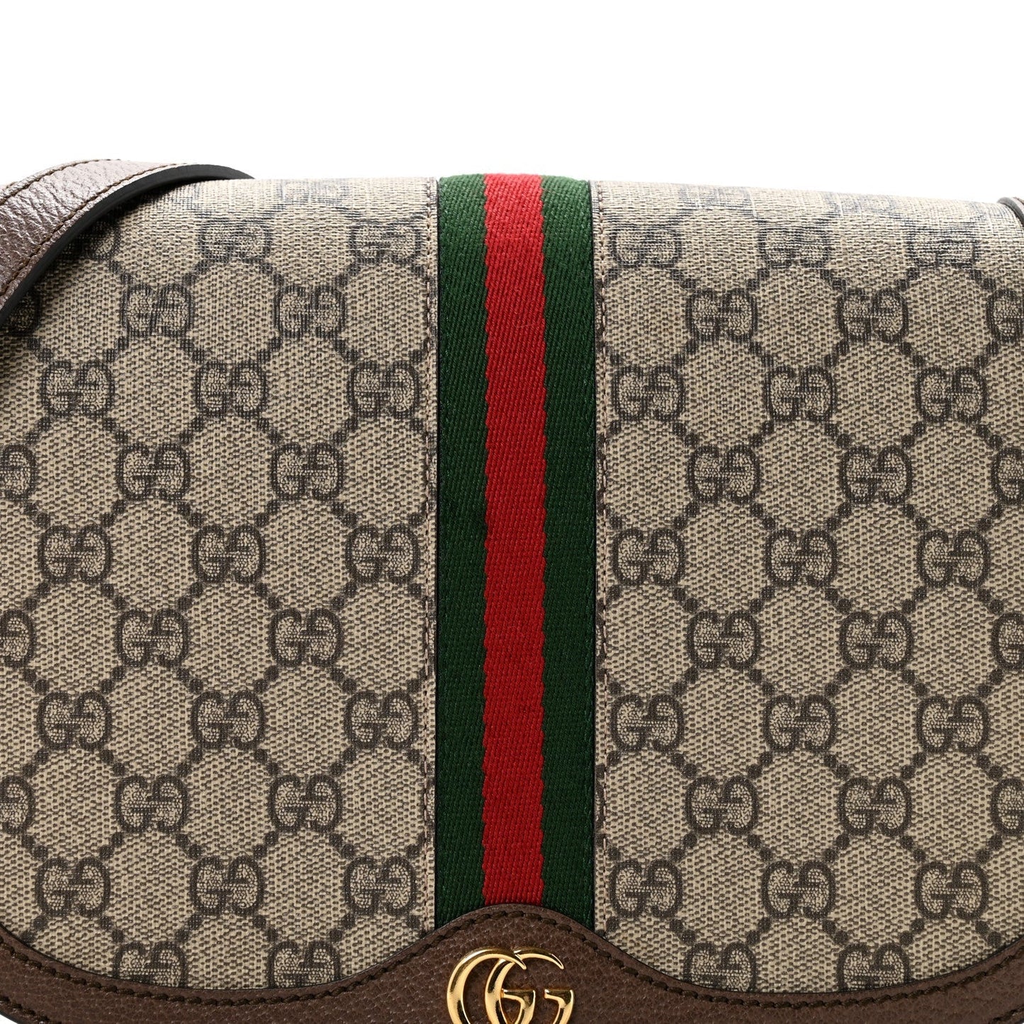 GG Supreme Monogram Web Small Ophidia Flap Messenger Bag Brown