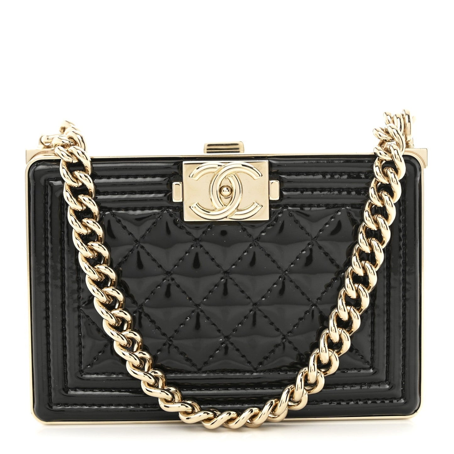 Patent Calfskin Boy Minaudiere Black