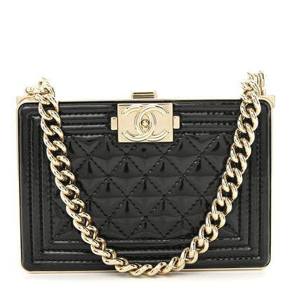 Patent Calfskin Boy Minaudiere Black