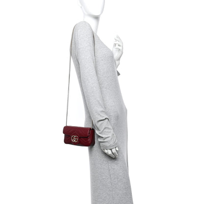 Calfskin Matelasse Super Mini GG Marmont Shoulder Bag Rosso Ancora
