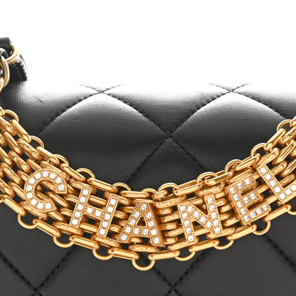 Lambskin Quilted CC Crystal Logo Chain Flap Black