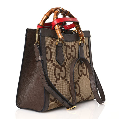 Monogram Jumbo GG Textured Dollar Calfskin Small Diana Tote Bag Camel Ebony New Acero