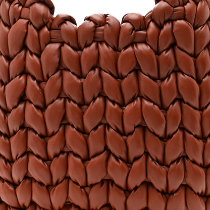 Lambskin Woven Wooden C Shoulder Bag Sepia Brown