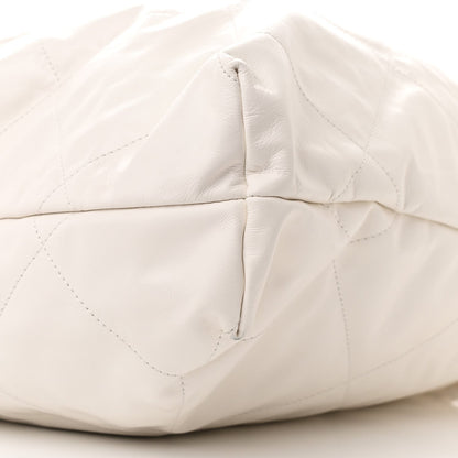 Shiny Calfskin Quilted Chanel 22 White Black