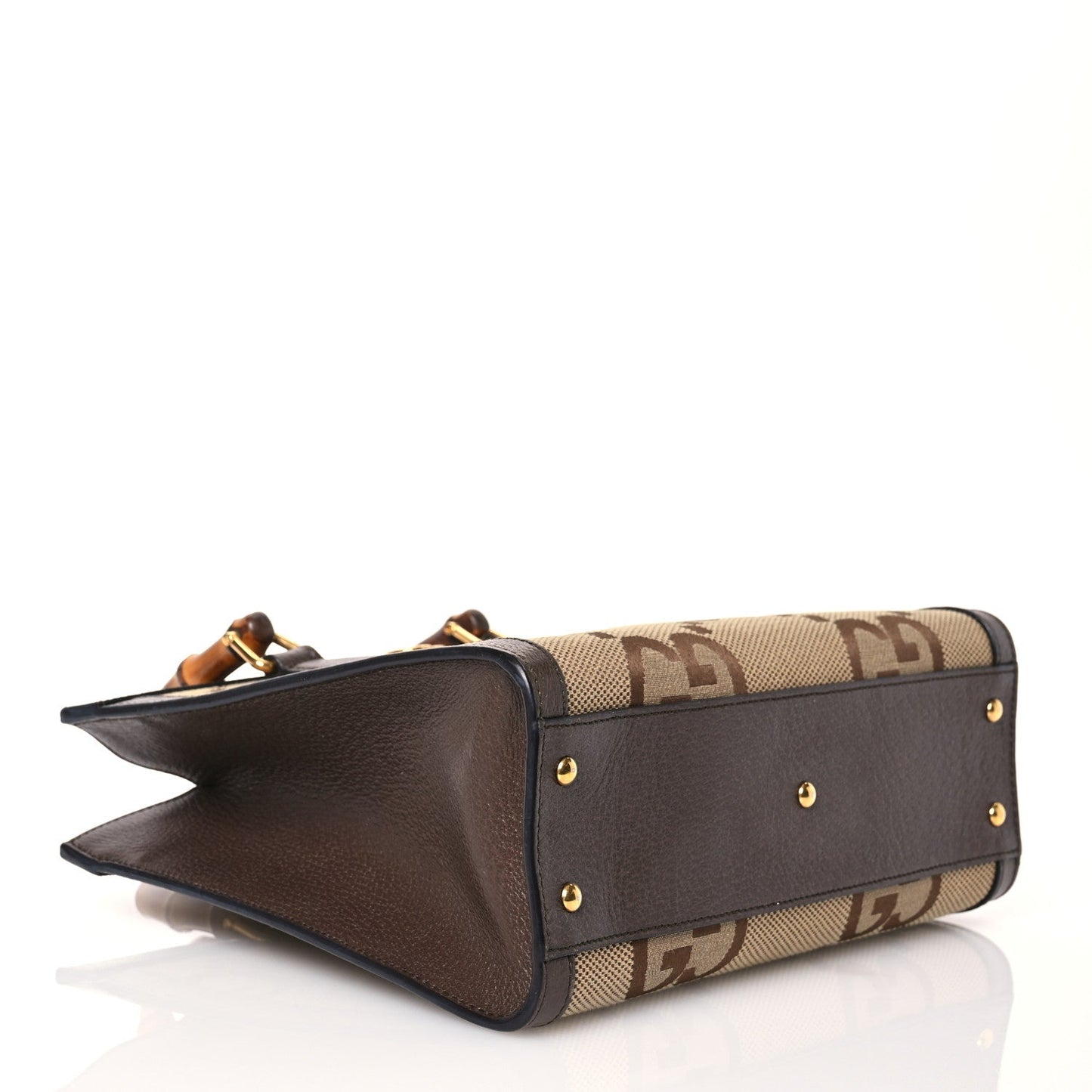 Monogram Jumbo GG Textured Dollar Calfskin Small Diana Tote Bag Camel Ebony New Acero