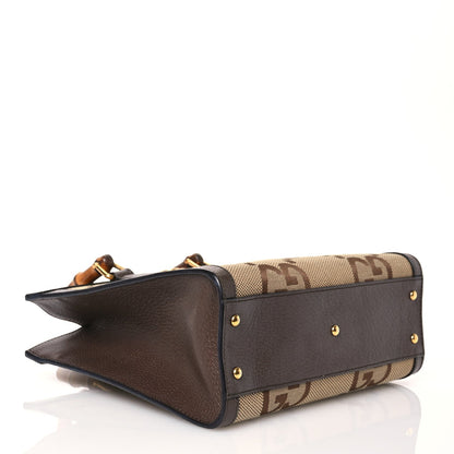 Monogram Jumbo GG Textured Dollar Calfskin Small Diana Tote Bag Camel Ebony New Acero