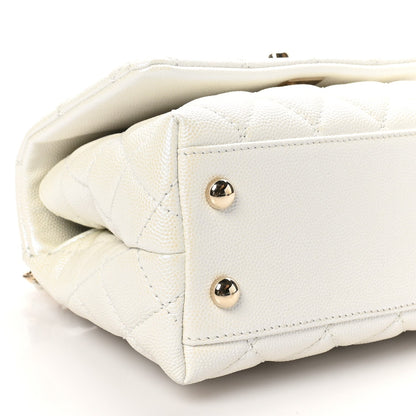 Iridescent Caviar Quilted Extra Mini Coco Handle Flap White