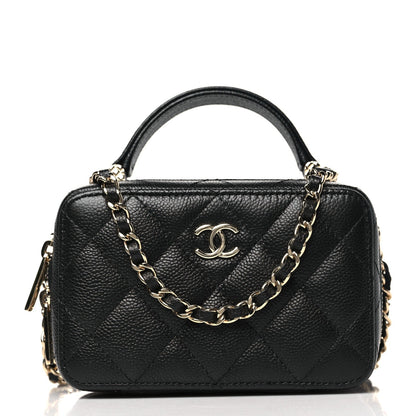 Caviar Quilted Small Top Handle Vanity Case Black
