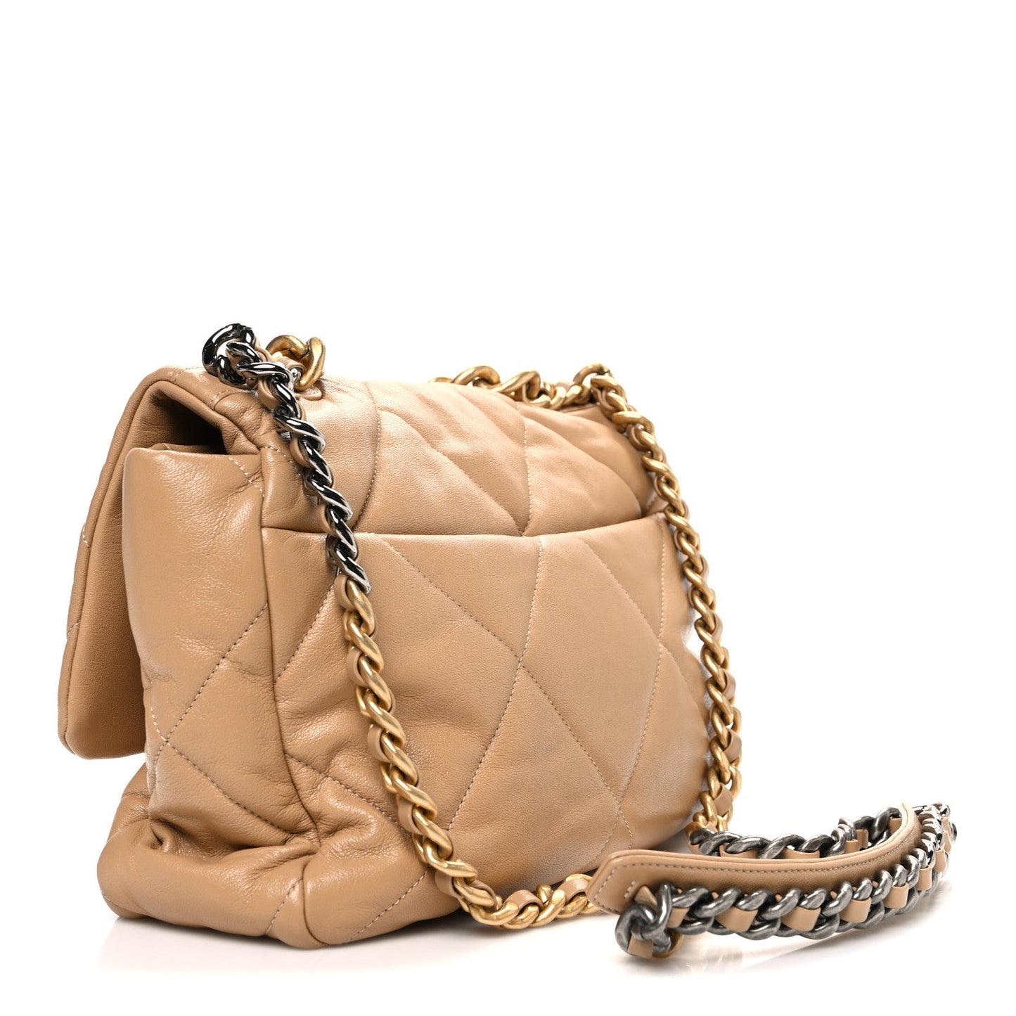 Lambskin Quilted Large Chanel 19 Flap Dark Beige