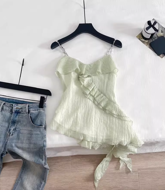 2025 new irregular camisole summer design sleeveless waist outerwear top for women R0301