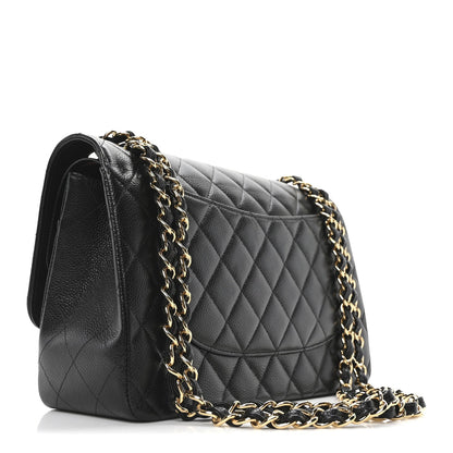 Caviar Quilted Jumbo Double Flap Black