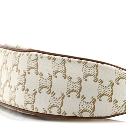 Canvas Calfskin Ava Triomphe Shoulder Bag White
