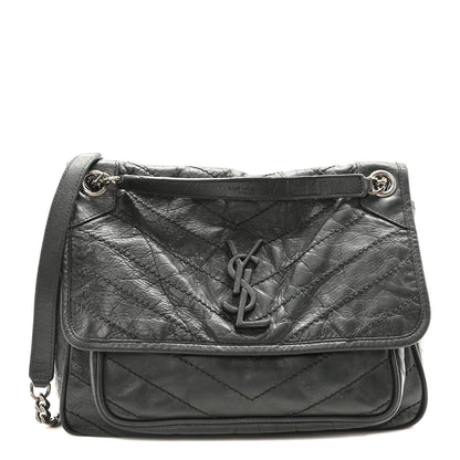 Crinkled Calfskin Matelasse Monogram Medium Niki Chain Satchel Storm