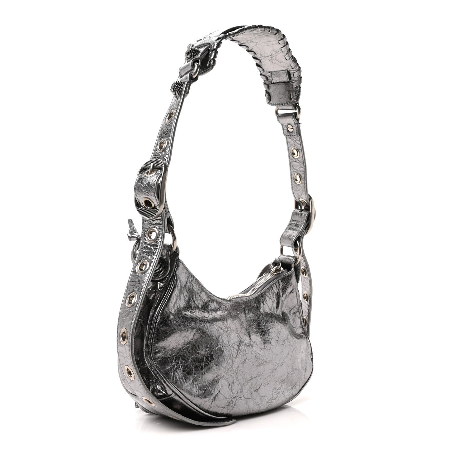 Metallic Agneau Arena Le Cagole Shoulder Bag XS Silver