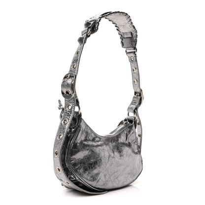 Metallic Agneau Arena Le Cagole Shoulder Bag XS Silver