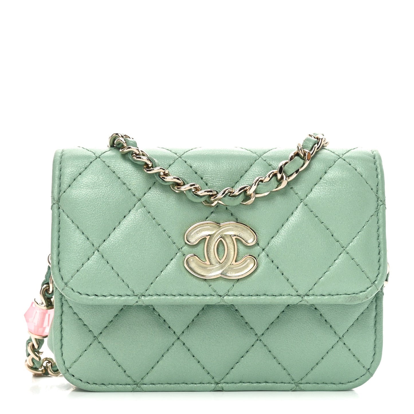 Lambskin Resin Quilted Mini Heart Flap Light Green